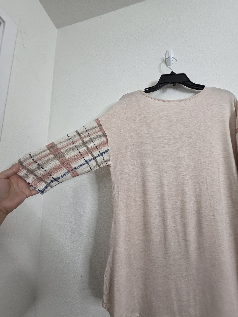 Ces Femme Womens Plaid Contrast Sleeve Pocket Top Medium Blush Pink - Picture 11 of 13